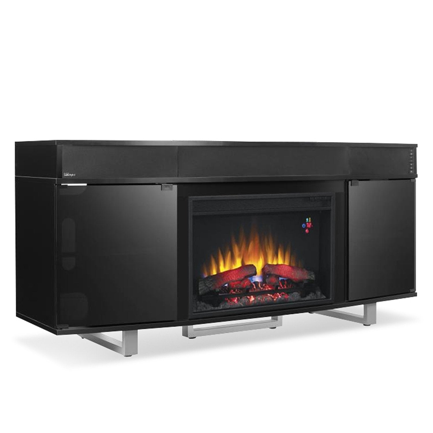 Enterprise 3 - 64" TV Cart with 3D Log Fireplace & Soundbar - Black