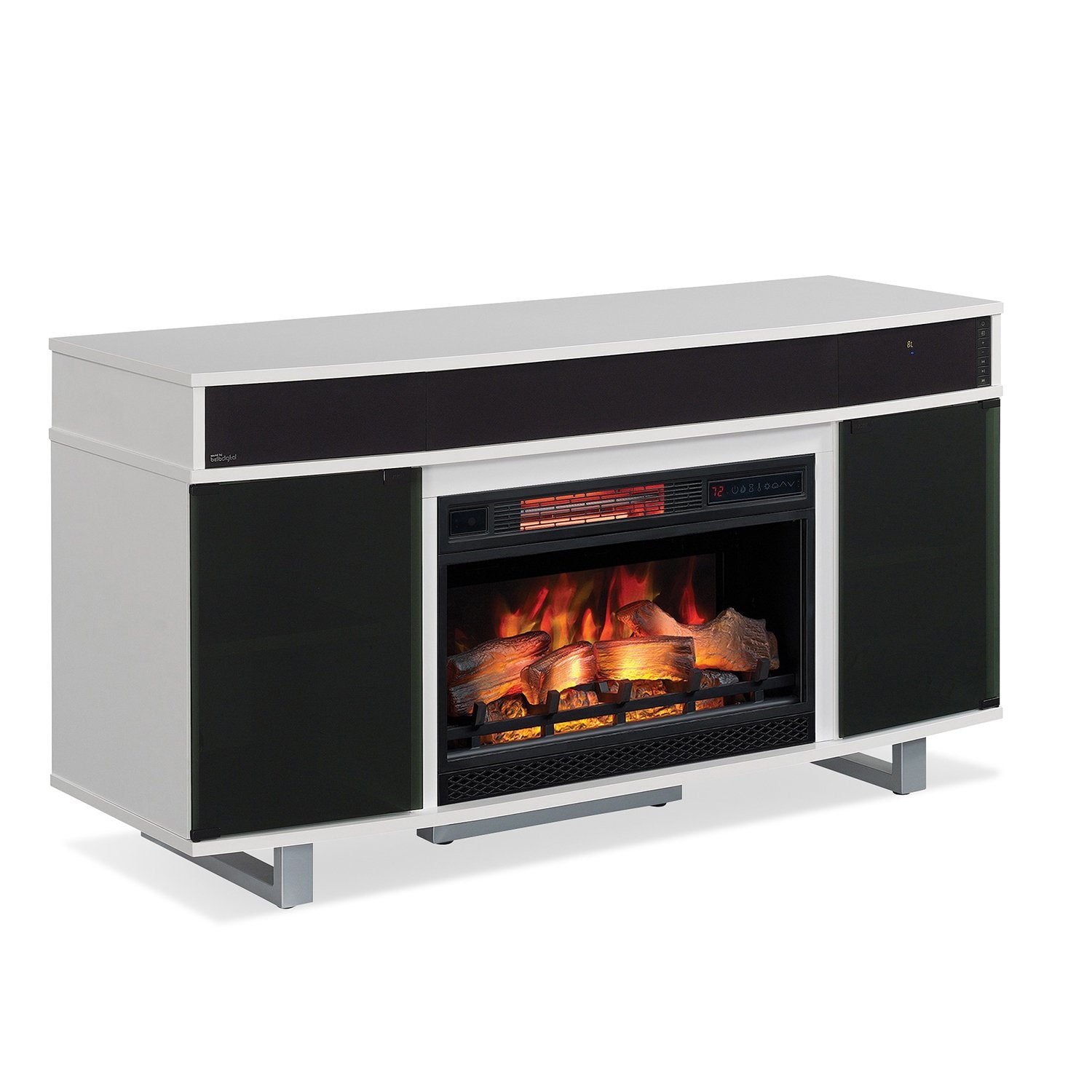 Enterprise 3 - 64" TV Cart with 3D Log Fireplace & Soundbar - White