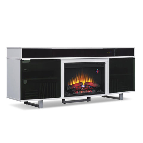 Enterprise 3 - 72" TV Cart with 3D Log Fireplace & Soundbar - White