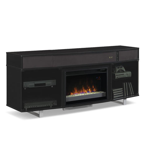 Enterprise 3 - 72" TV Cart with 3D Stone Fireplace & Soundbar - Black